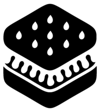 Burger Tech Logo. Burger is black with white outlines and is in the shape of a hexagon with rounded corners.
